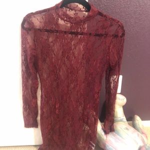 Lace sheer red dress